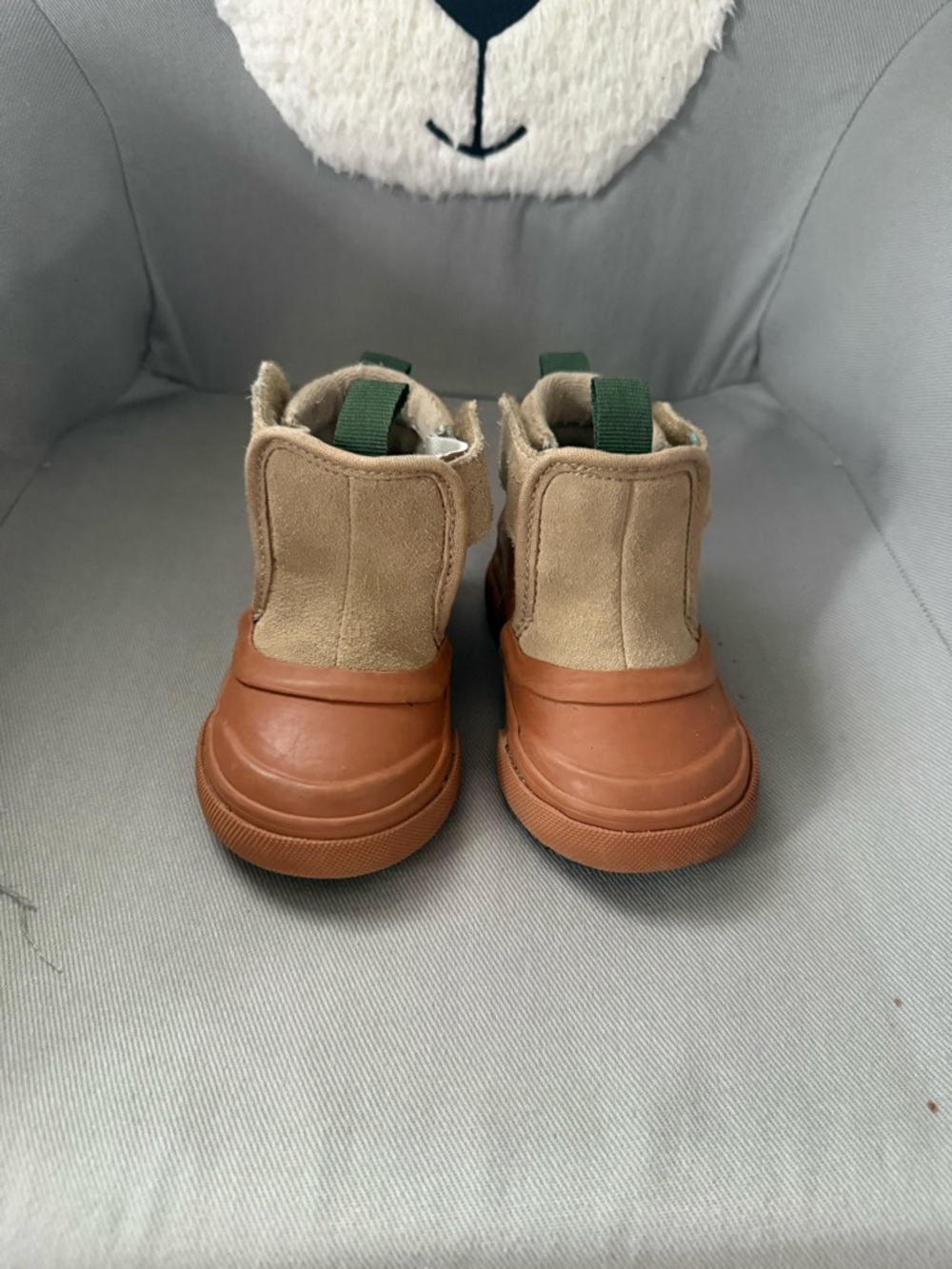 Vans Kids Brown and Tan Waterproof Rain Boots with Green Pull Tabs